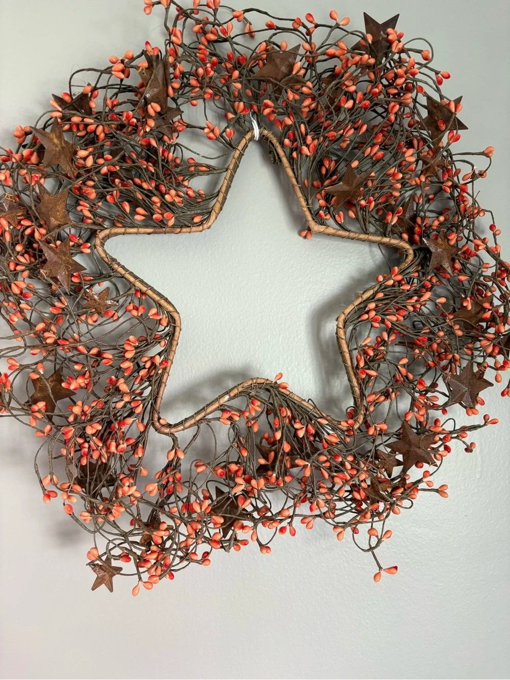 Rustic Orange Berry Star Wreath - Home Holiday Country Farmhouse Decor